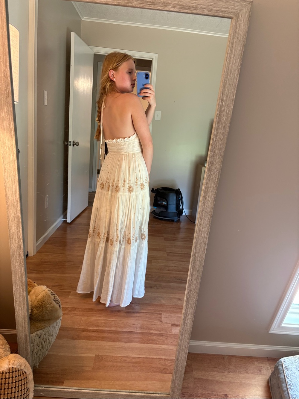 Free People Ivory Maxi Dress with Tan Floral Embroidery - Picture 4 of 4